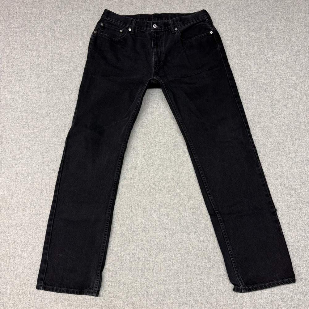 Levi's 505 Regular Fit Jeans 36 x 34 Black Cotton Straight Leg Denim Pants 1935